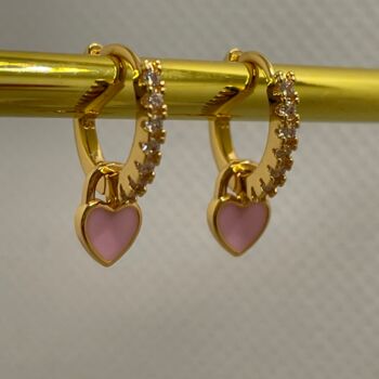 Pink Earring Set, Heart Gold Earring Set, Earring Gift, 2 of 5