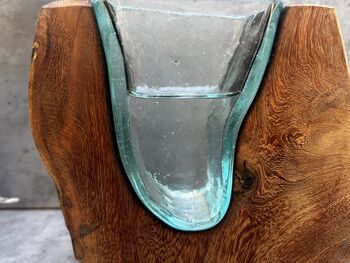 18cm Molten Glass Wedge Vase On Teak Root Flower Holder, 2 of 12