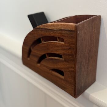 Portable Wooden Remote Caddy, Dark Walnut Wood, 5 of 7