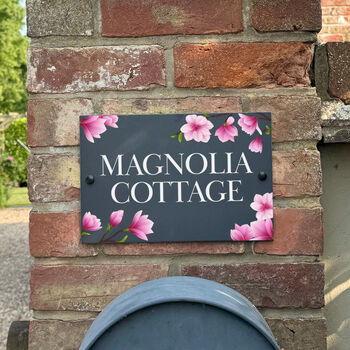 Pink Magnolia Slate House Number Or Name Sign, 2 of 3