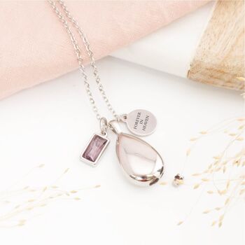 Personalised Engraved Teardrop Memorial Necklace With Birthstone, 4 of 8