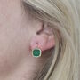 18ct Gold Plated Emerald Green Cushion Earrings With Gift Box, thumbnail 3 of 4
