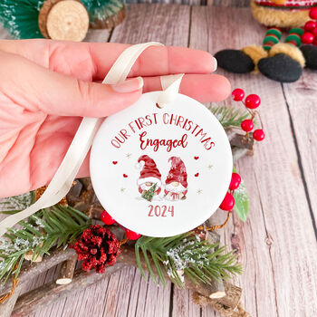 First Christmas Engaged Ceramic Ornament With Gnomes, 5 of 7