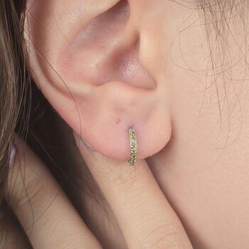 Peridot August Birthstone Small Silver Huggie Hoops, 3 of 5