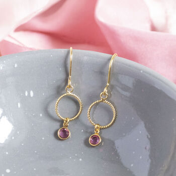 Twisted Gold Plated Circle Mini Birthstone Earrings, 3 of 9