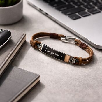 Gifts For Him Engraved Men Leather Bracelet, 6 of 12