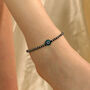 925 Silver Black Beaded Evil Eye Payal Anklet, thumbnail 2 of 3