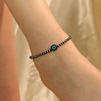 925 Silver Black Beaded Evil Eye Payal Anklet, 2 of 3