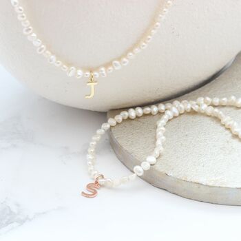 Pearl Choker Necklace With Gold Vermeil Initial Charm, 6 of 12