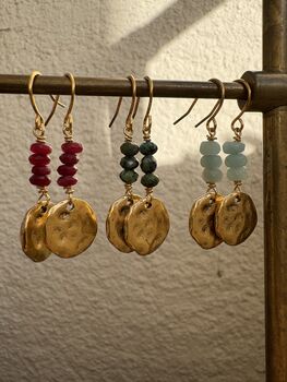Aurora Hammered Coin Gemstone Earrings, 2 of 8