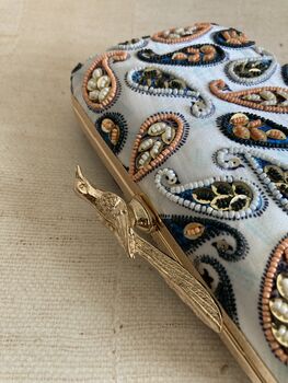 Blue Rectangular Gold Bird Clasp Clutch Bag, 12 of 12