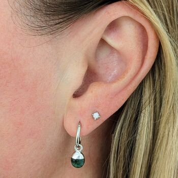 May Birthstone Earrings, Emerald, Silver, 2 of 4