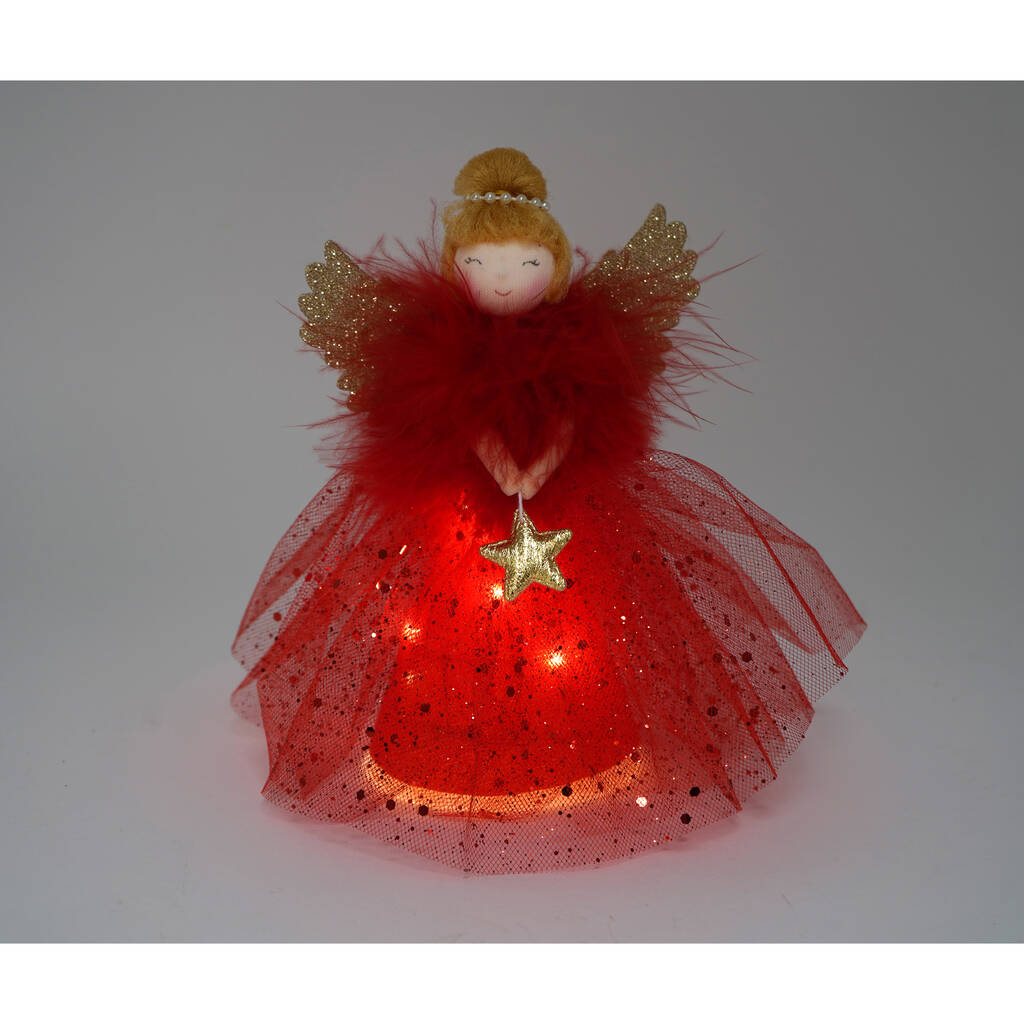 Small Light Up Red Angel Christmas Tree Topper, 1 of 5