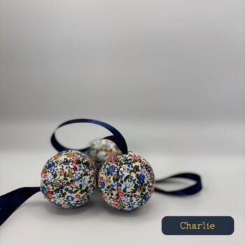 Handmade Fabric Christmas Baubles 6cm, Ribbon Loop, 4 of 12