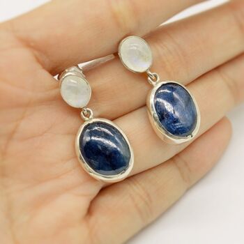 Blue Sapphire, Moonstone Sterling Silver Earrings, 7 of 7