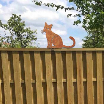 Rusty Metal Cat Smiling Cat Fence Topper Gift Idea, 7 of 10
