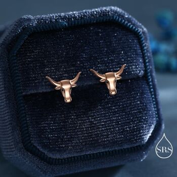 Sterling Silver Tiny Bull Head Stud Earrings, 4 of 11