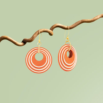 Orange And Cream Geometric Circular Earrings • Gold Plated Sterling Silver Hooks, 3 of 9