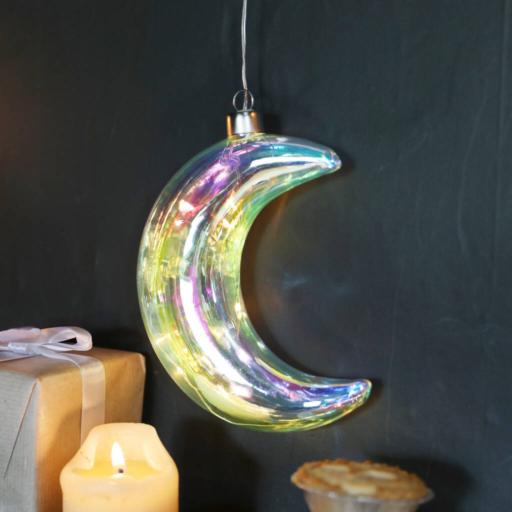 Hanging Iridescent Glass LED Moon Light By Lisa Angel