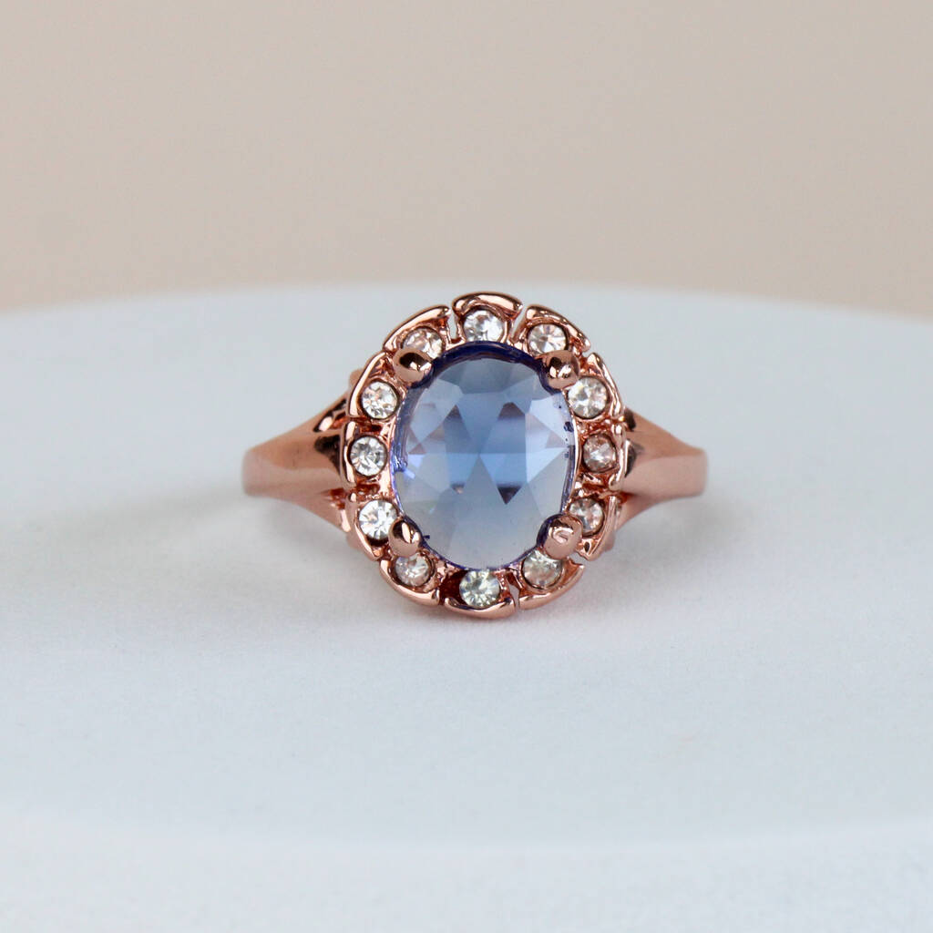 Rose Gold Blue Crystal Ring, 1 of 3