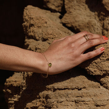 August Peridot Gold And Silk Birthstone Bracelet, 3 of 7