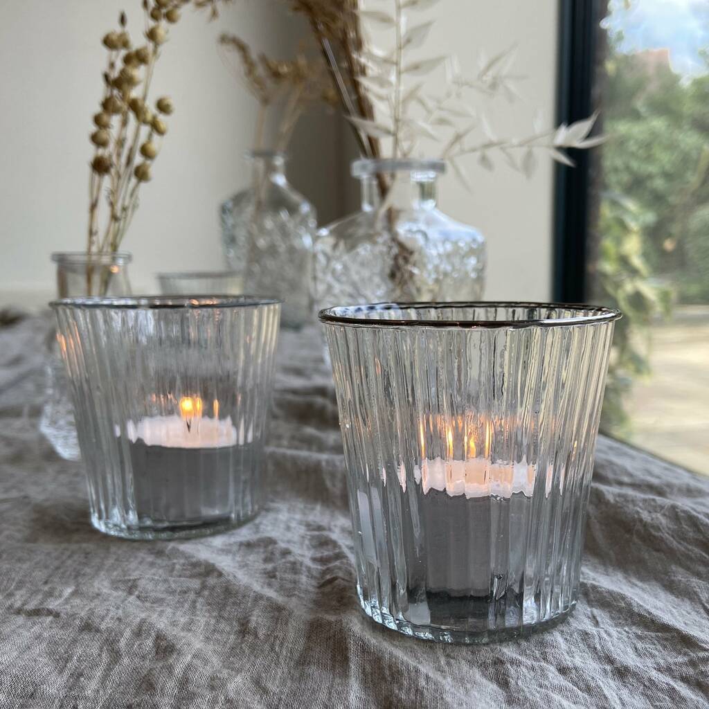 Clear Glass Tea Light Holder Silver Rim By The Wedding of my Dreams