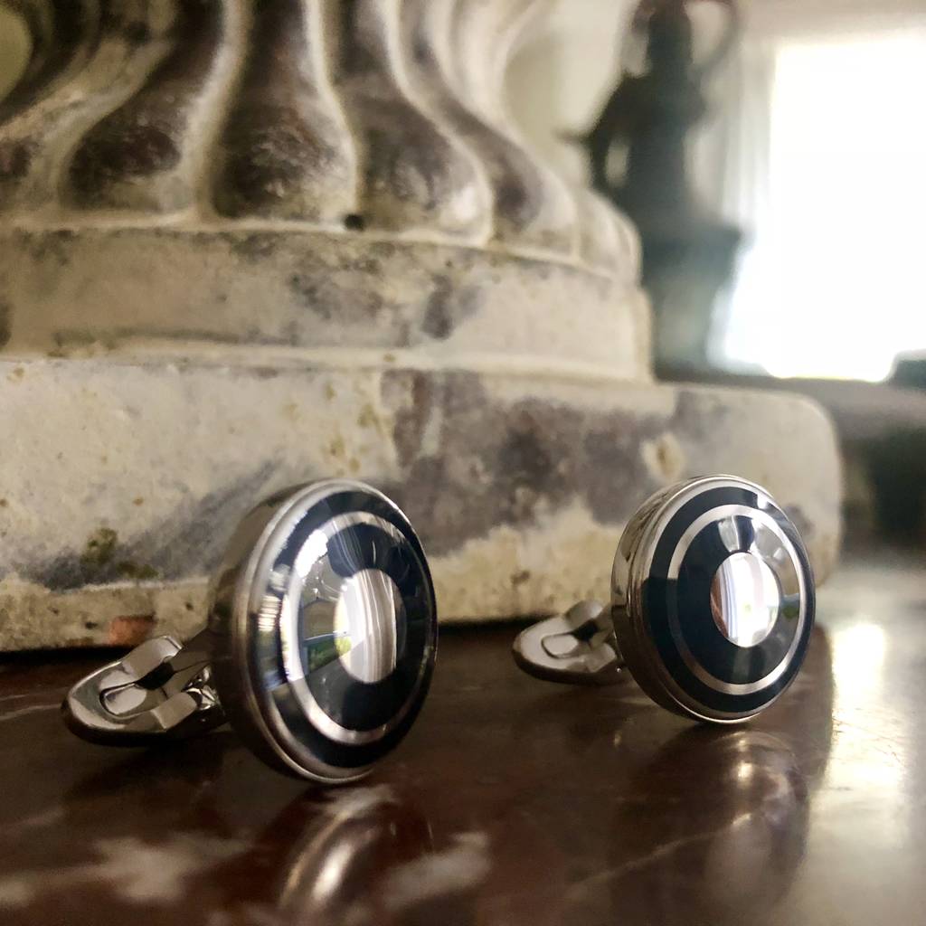 Image of Bullseye Black And Silver Cufflinks, Silver