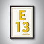 E13 East Ham Typography Postcode Print, thumbnail 3 of 11