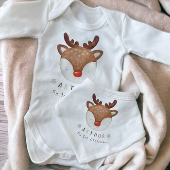 Personalised Baby’s First Christmas Reindeer Outfit And Tree Decoration Gift Set, 3 of 4