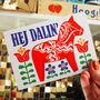 Hej Dalin Swedish Dala Horse Greeting Card, thumbnail 2 of 4