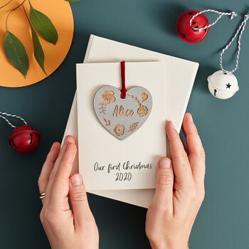 Personalised Engraved Heart Keepsake Christmas Card, 2 of 4