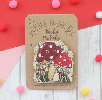 Fairytale Magical Mushroom Wooden Pin Badge, 3 of 6