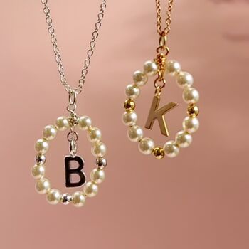 Framed Pearl Initial Charm Necklace, 3 of 8