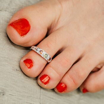 925 Silver Colourful Heart Stone Bohemian Toe Ring, 2 of 8