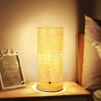 Round Handmade Rattan Bedside Table Lamp, 5 of 9