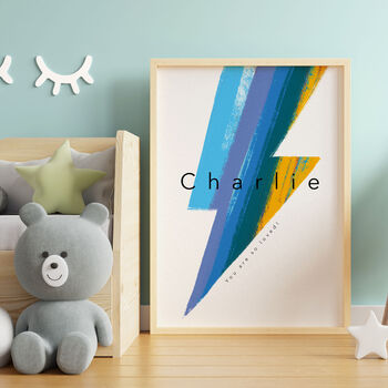 Personalised Name Print Abstract Lightning Bolt Blue, 5 of 8