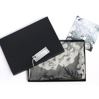 Black And White Floral Voile Scarf Gift Boxed With Card, 3 of 6