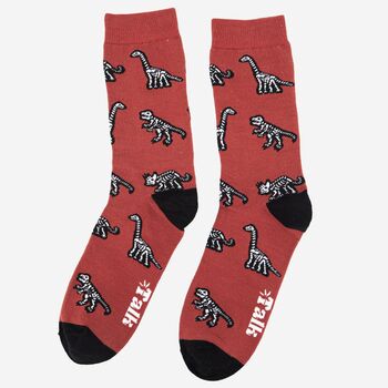 Men's Bamboo Socks Orange Dinosaur Bones Skeletons, 2 of 5