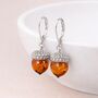 Large Sterling Silver Baltic Amber Acorn Drop Earrings, thumbnail 1 of 6