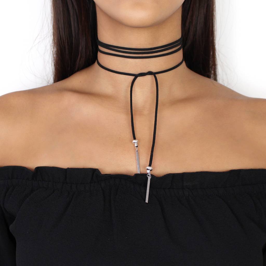 black tie up suede cord choker necklace by nikita by niki