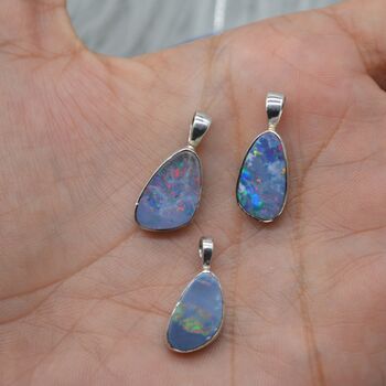 Blue Opal Pendant: Sterling Silver, Teardrop, 6 of 8