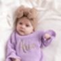 Personalised Embroidered Ruffle Detail Knitted Baby Romper Three Colours Available, thumbnail 11 of 12