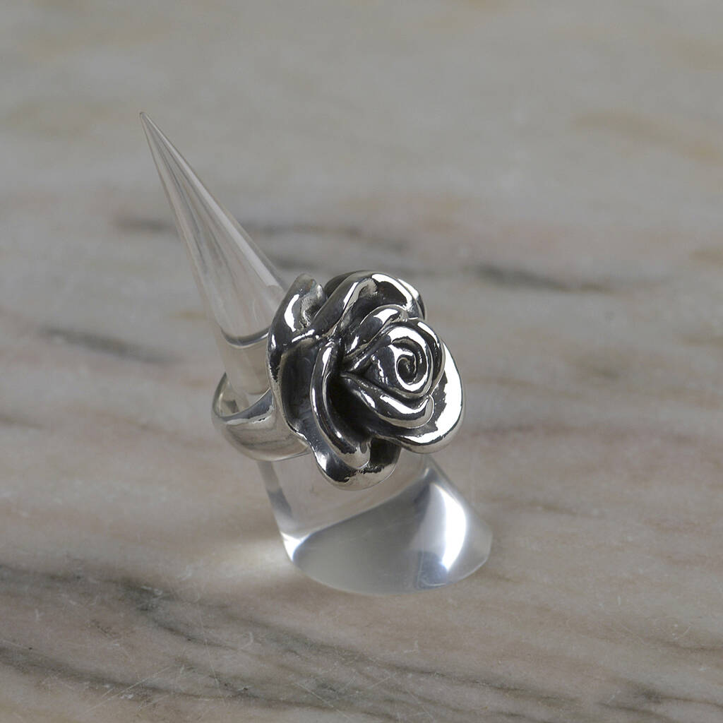 Sterling Silver Statement Large Rose Ring, 1 of 4