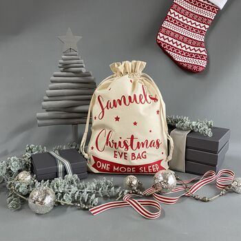 Personalised Christmas Eve Bag Natural With Black, 7 of 12