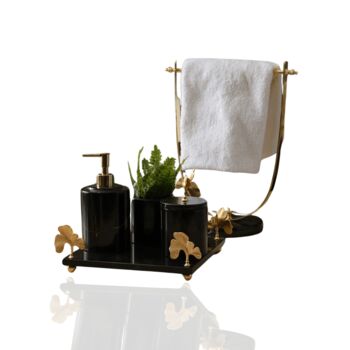Luxury Black Marble Ginkgo Bathroom Set With Towel Holder, 2 of 4