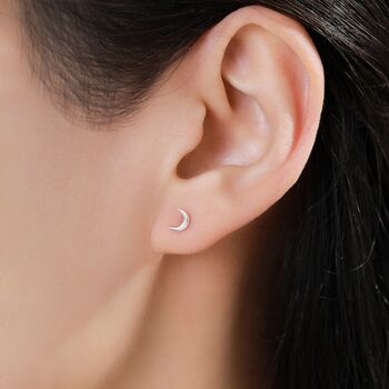Sterling Silver Tiny Moon Internally Threaded Flat Back Earrings, 3 of 9