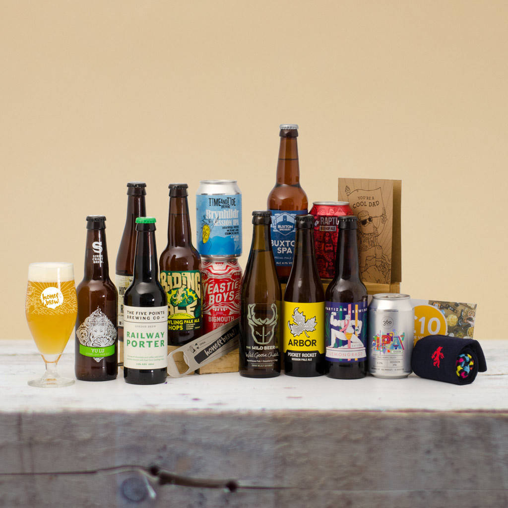 father's day 12 craft beers, glass and bar blade case by honestbrew