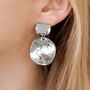 Hammered Double Disc Drop Earrings In Silver Colour, thumbnail 1 of 3