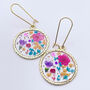 Real Pink Blue Flowers Circle Earrings Medium Hand Made, thumbnail 3 of 9