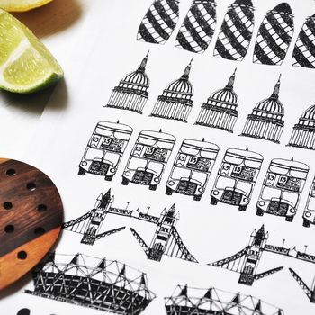 London Illustrated Black And White Tea Towel, 2 of 8